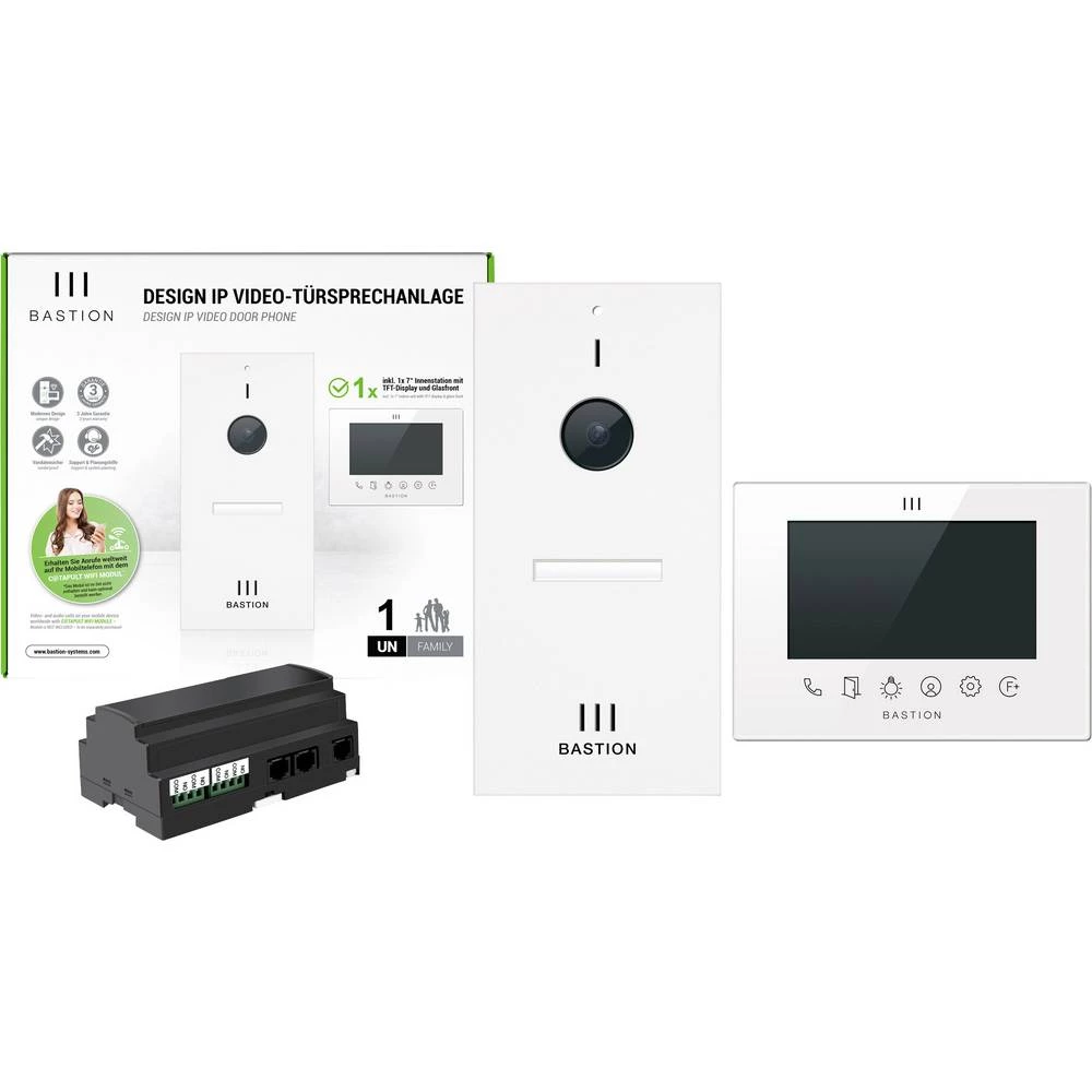 Bastion BA.KIT.UN.WHT.WHT video portafon za vrata lan vanjska jedinica, unutarnja jedinica 1 obiteljska kuća bijela slika