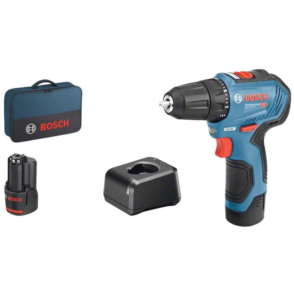 Bosch Professional GSR 12V-30 Akumulatorska bušilica 12 V 2.0 Ah Li-Ion bez četkica, Uklj. 2 akumulatora slika
