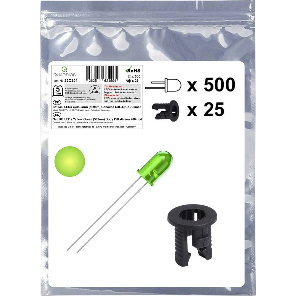 Quadrios 25O204 LED komplet žuto-zelena okrugli 5 mm 700 mcd 20 mA 2.0 V slika