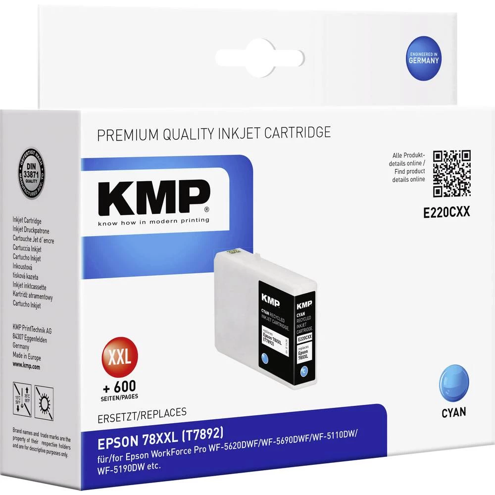 KMP Tinta Zamijena Epson 78XXL, T7892 Kompatibilan Cijan E220CXX 1628,4203 slika