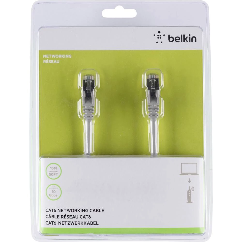 LAN (RJ45) Mreža Priključni kabel CAT 6 S/FTP 15 m Siva sa zaštitom za nosić Belkin slika
