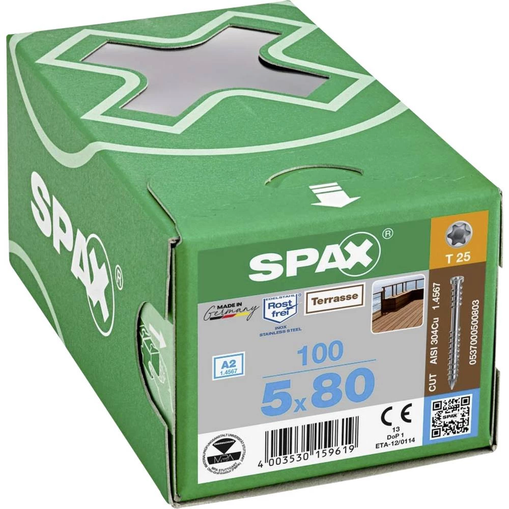SPAX 0537000500803 R 88192 Zylinderkopf T-STAR vijak za drvo 5 mm 80 mm T-STAR plus nehrđajući čelik A2 100 kom. slika