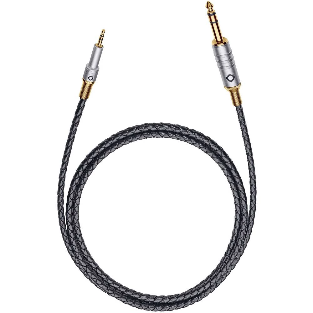 Oehlbach Utičnica Audio Priključni kabel [1x 6,3 mm banana utikač - 1x 2,5 mm banana utikač] 3 m Crna Oplaštenje kožom slika