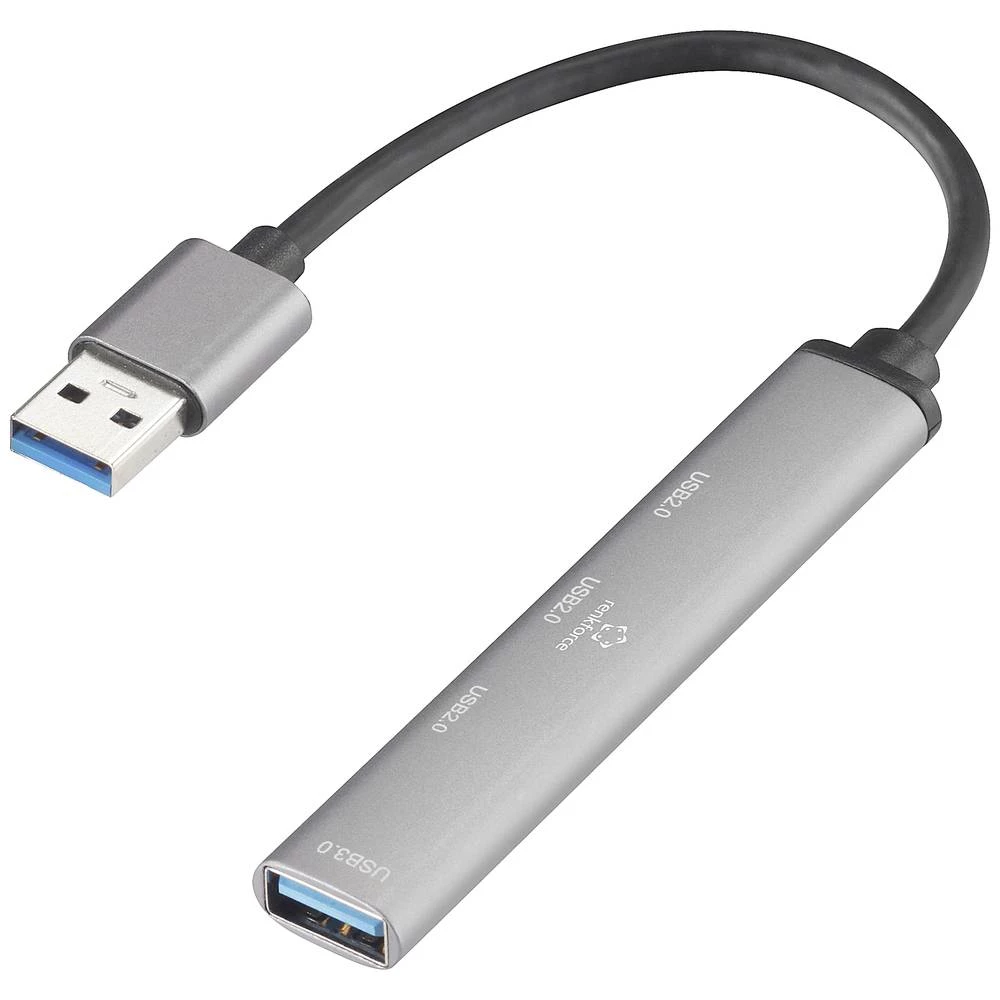 Renkforce RF-5469262 1 + 3 priključka USB 3.2 Gen 1-, USB 2.0-kombinirani hub s aluminijskim kućištem siva slika