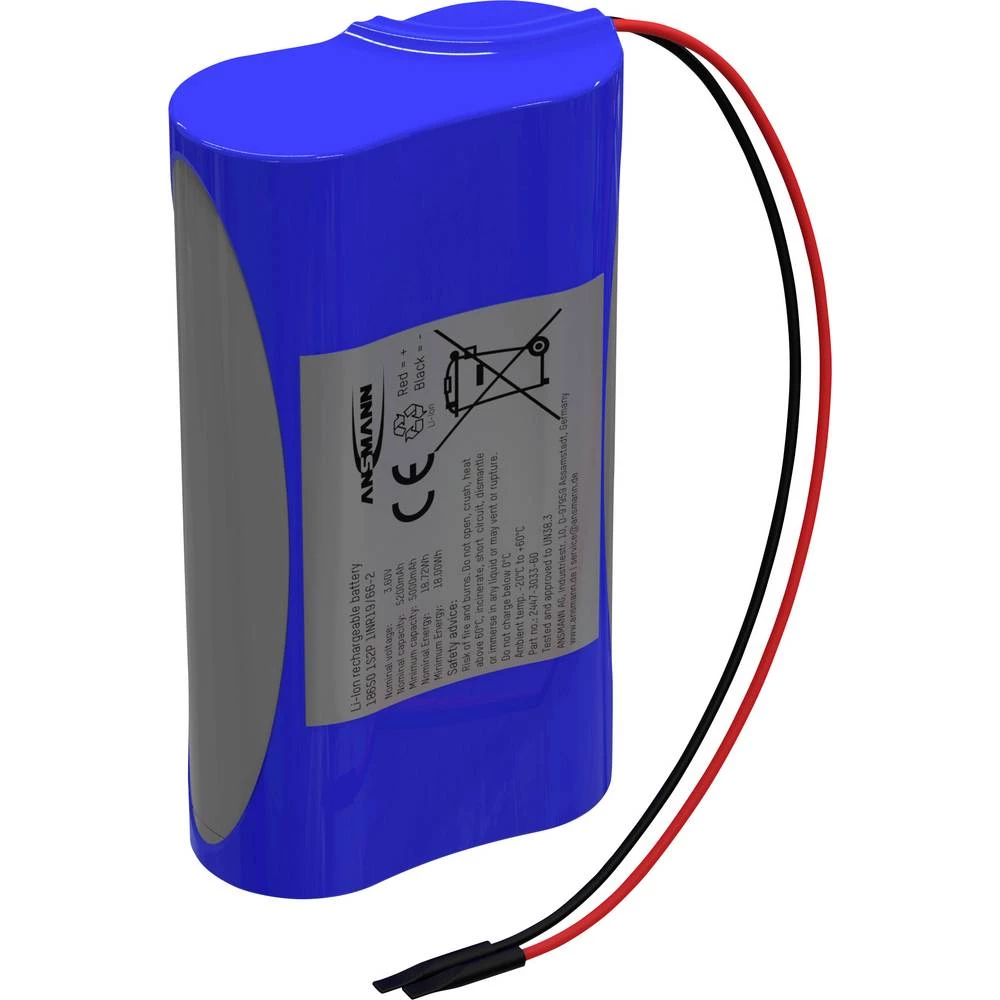 Ansmann 1S2P Akkupack 2x 18650 Kabel Li-Ion 3.6V 5200mAh aku-pack 2x Li-Ion 3.6 V 5200 mAh slika