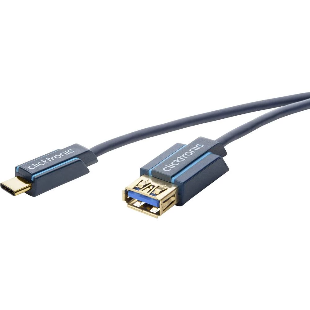 clicktronic USB 2.0 Priključni kabel [1x Ženski konektor USB 3.0 tipa A - 1x Muški konektor USB-C&trade;] 3 m Plava boja slika