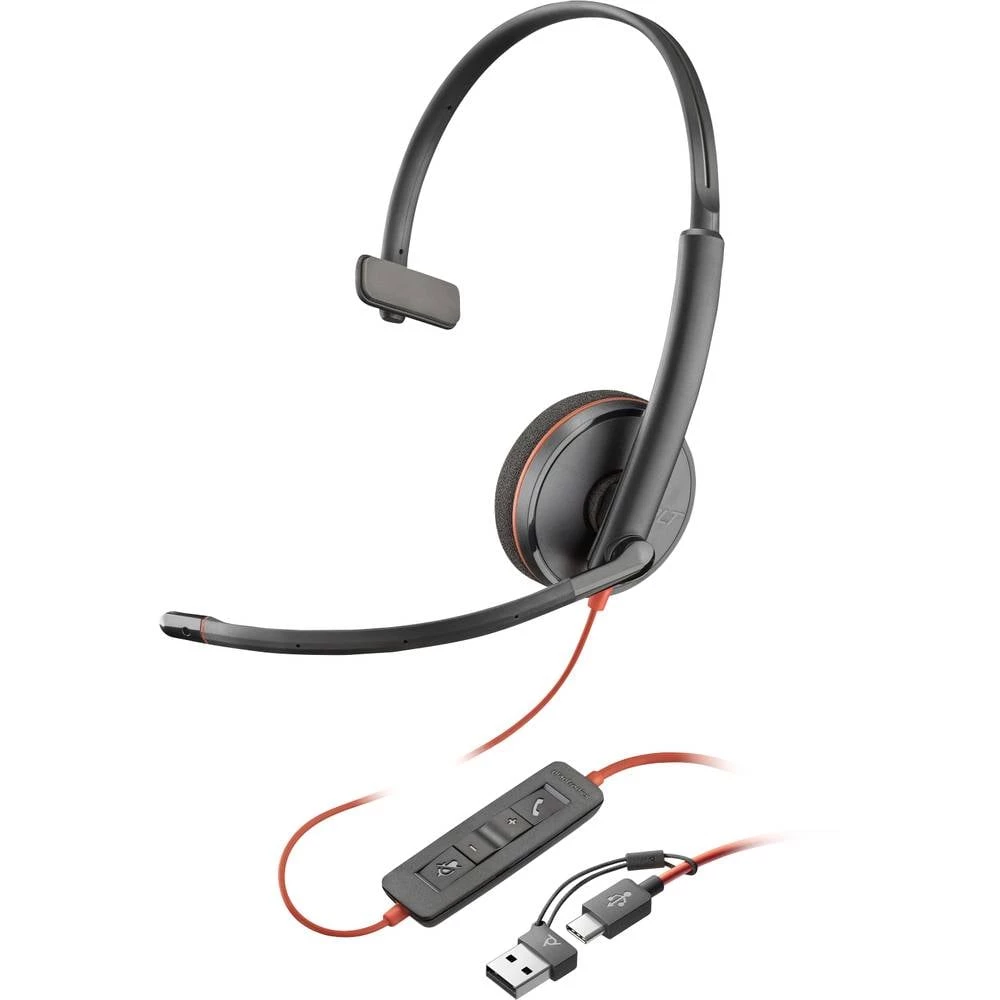 HP Poly Blackwire C3210 računalo  Over Ear Headset žičani mono crna  slušalice s mikrofonom, kontrola glasnoće, utišavan slika