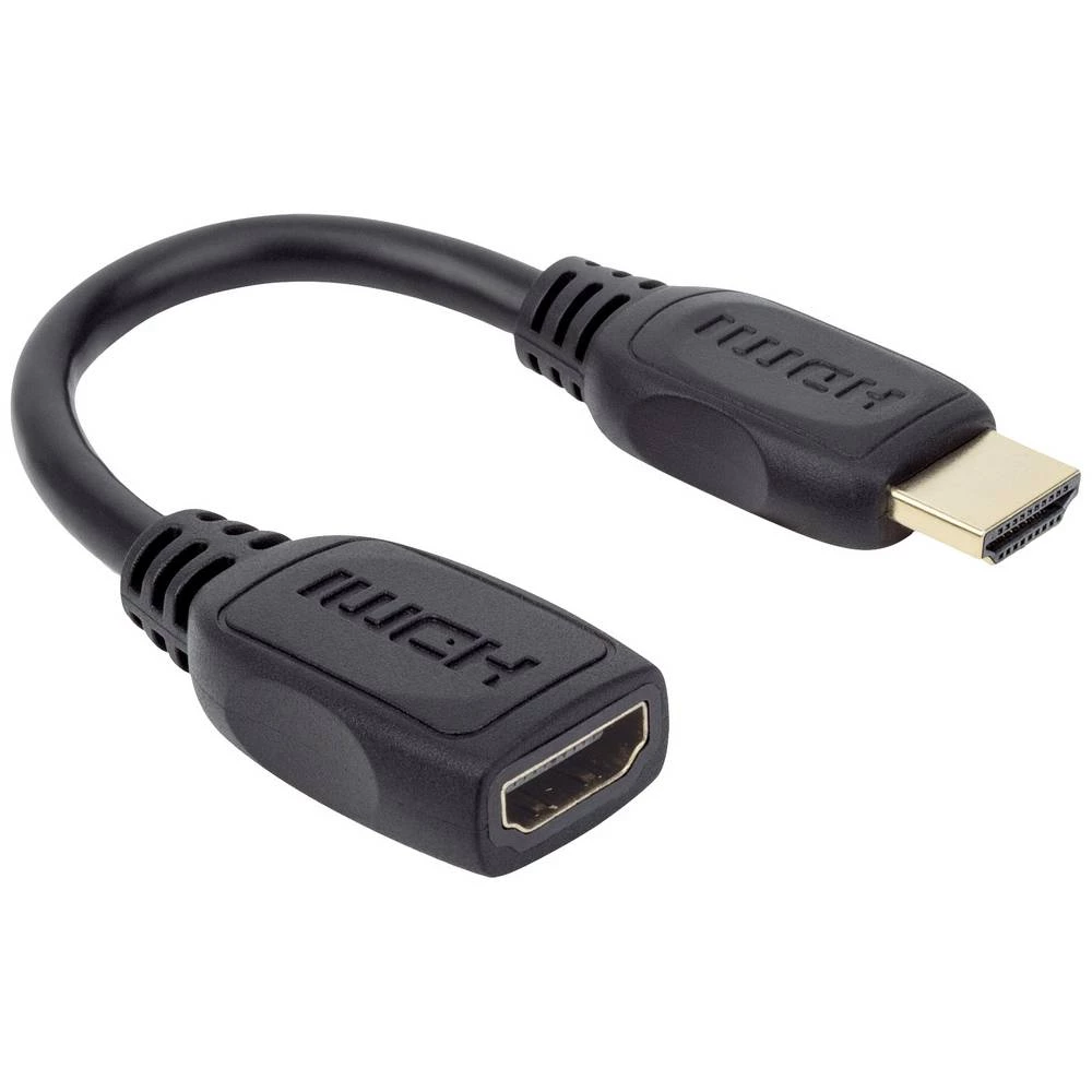 Manhattan HDMI produžetak 0.20 m 354523 dvostruko zaštićen, high speed HDMI sa eternetom, UL certificiran, Ultra HD (4K) HDMI s eternetom crna [1x muški konektor HDMI - 1x ženski konektor HDM slika