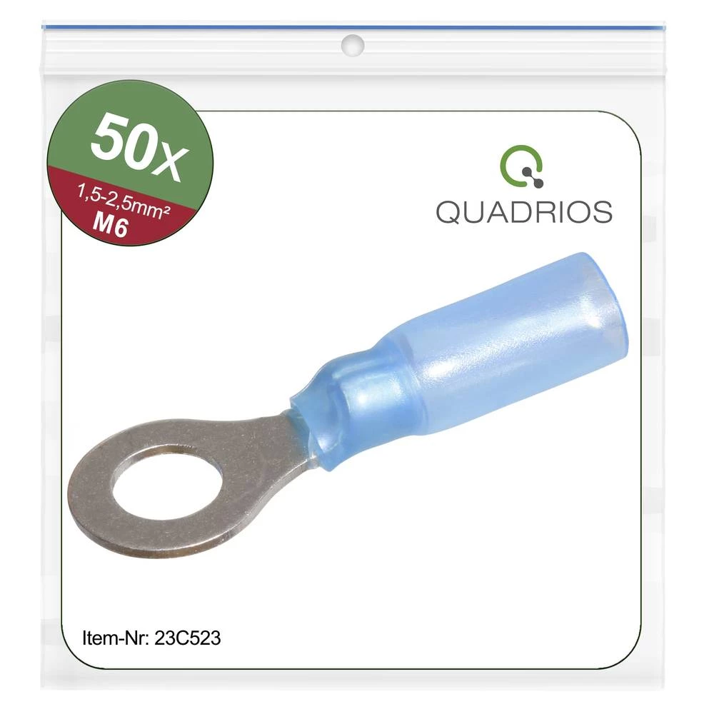 Quadrios 23C523 prstenasta kabelska stopica Presjek (maks.)=2.5 mm² Otvor Ø=6.5 mm izolirani dio plava boja 50 St. slika