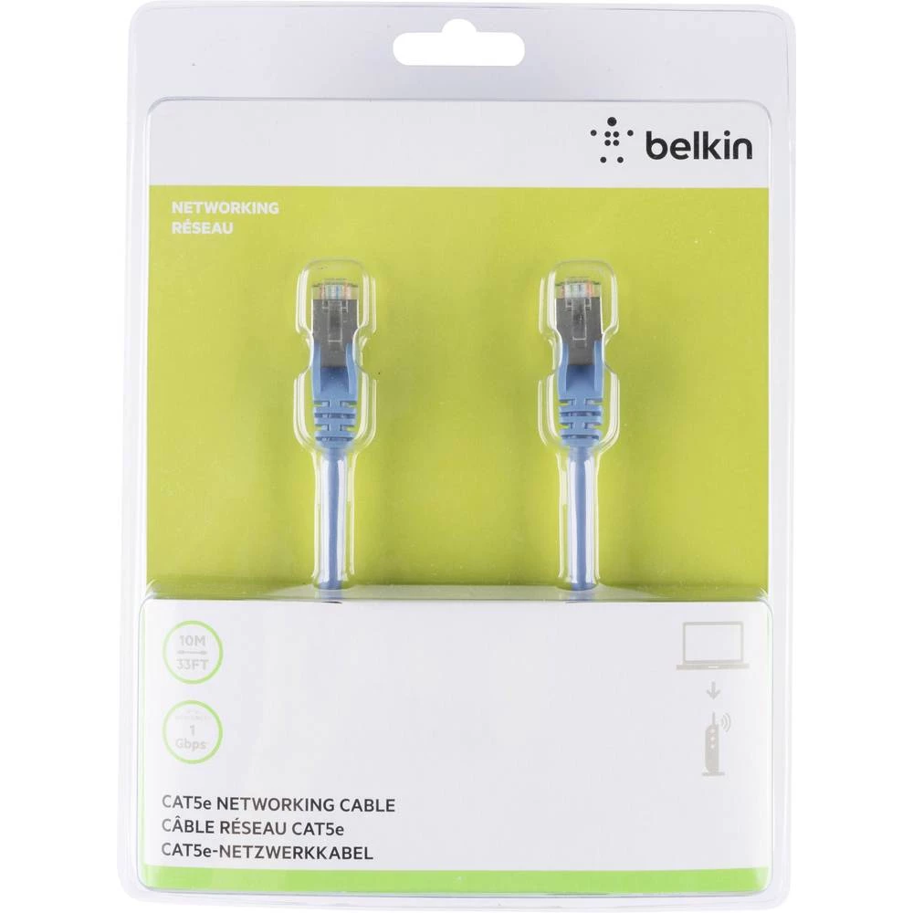 LAN (RJ45) Mreža Priključni kabel CAT 5e U/UTP 10 m Plava boja sa zaštitom za nosić Belkin slika