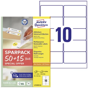 Avery-Zweckform L4744REV-65 univerzalne naljepnice 96 x 50.8 mm papir bijela 65 list ponovno ljepljenje tintni pisač, la slika