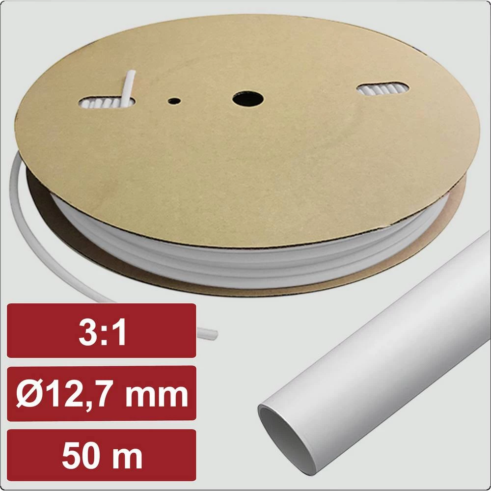 Electronic Garage EG25CA085 skupljajuća cijev s ljepilomi bijela 12.7 mm 4.2 mm Stopa skupljanja:3:1 50 m slika