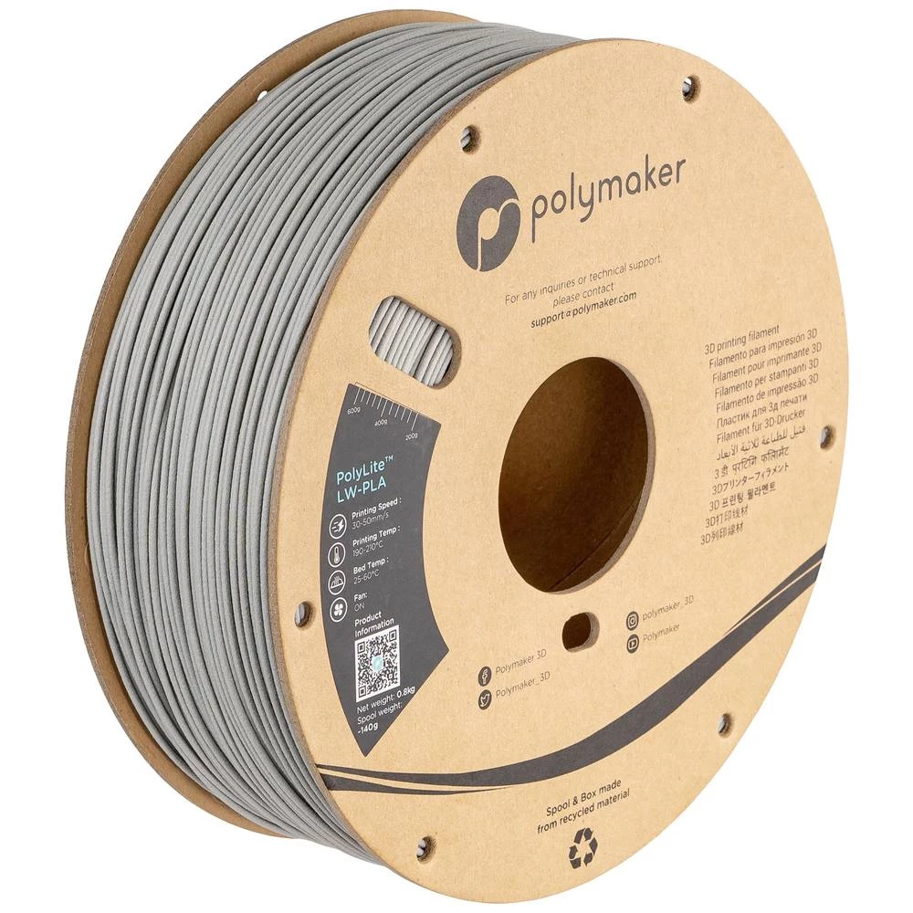 Polymaker PA08003 3D pisač filament LW-PLA mat, niska gustoća 1.75 mm 800 g siva PolyLite™ 1 St. slika