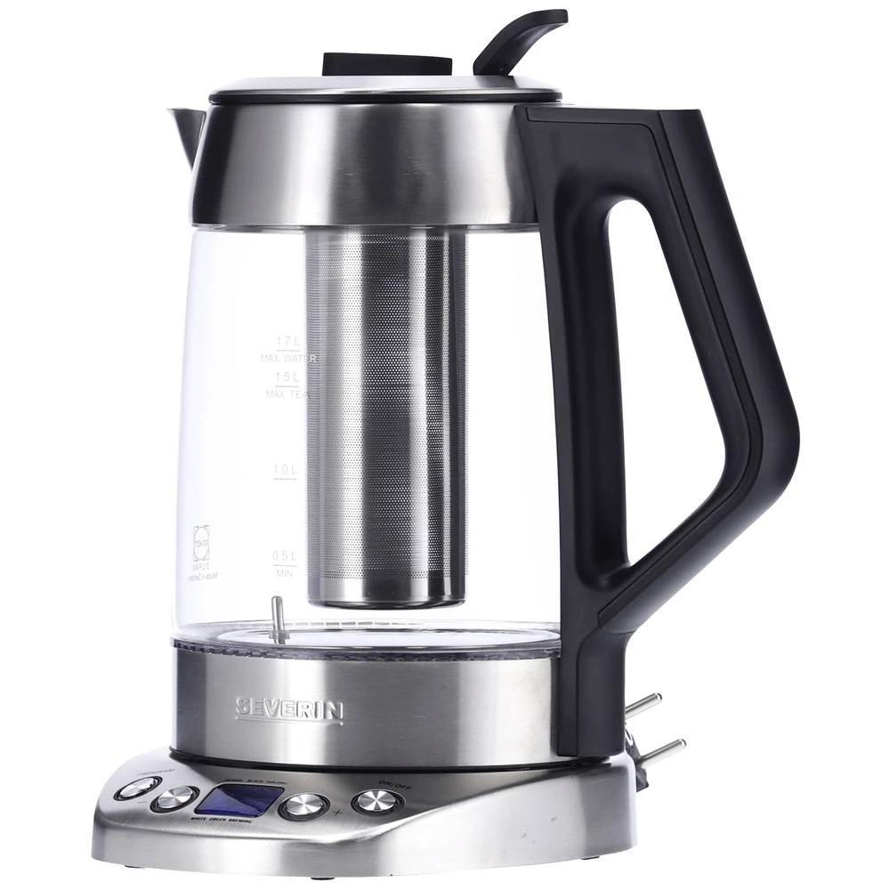 Severin WK 3479 kuhalo za vodu bezžičan, zaštita od pregrijavanja staklo, plemeniti čelik (brušeni), crna slika