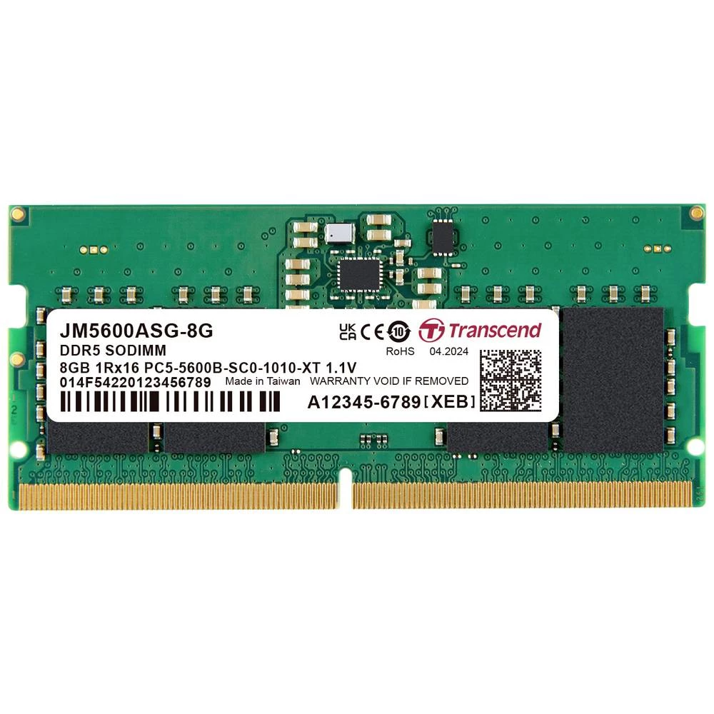 Transcend JM5600ASG-8G memorijski modul za računalo  maloprodaja DDR5 8 GB 1 x 8 GB na ECC-u 5600 MHz 262pin SO-DIMM  JM slika