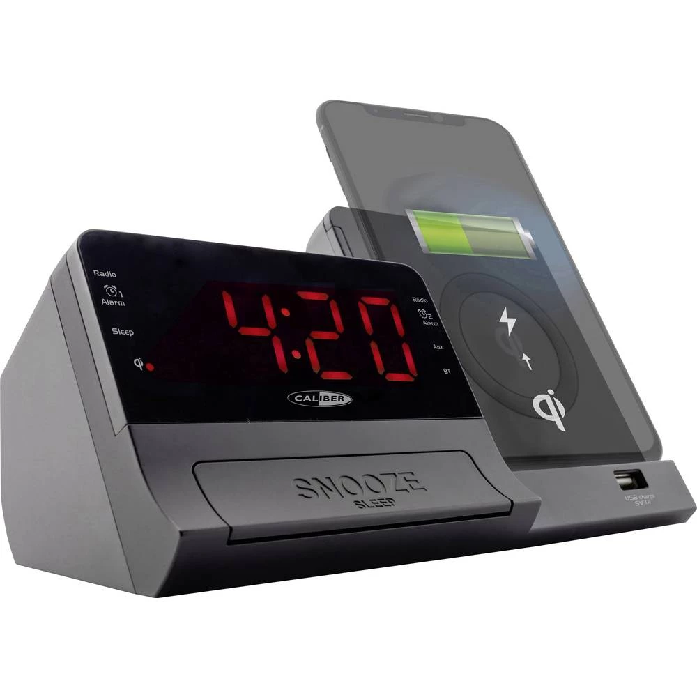 UKW Radio budilica Caliber Audio Technology HCG012QI-BT AUX, Bluetooth Funkcija punjenja baterije Crna slika