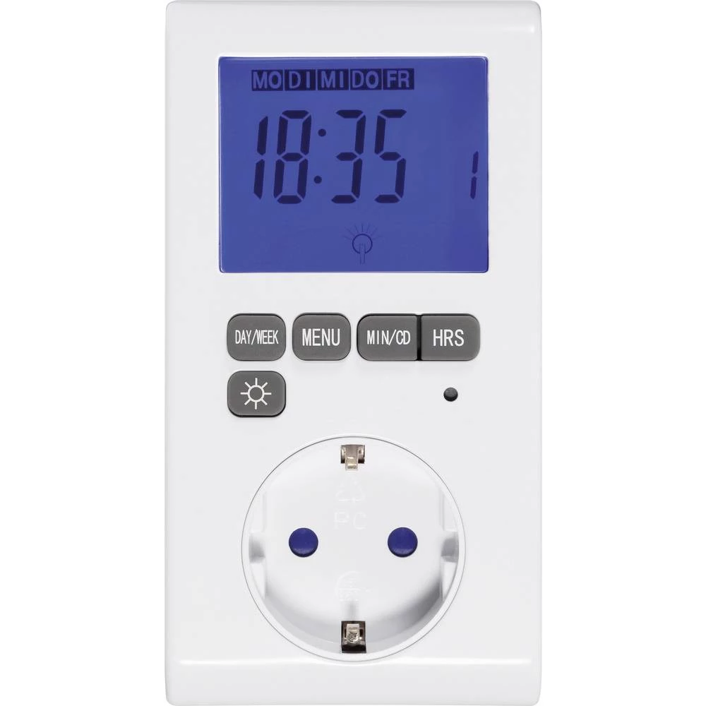 Sygonix Vremenski prekidač za utičnicu Digitalno Tjedni program 3680 W IP20 DCF-kontrola, Osvjetljenje zaslona, Funkcija odbroja slika