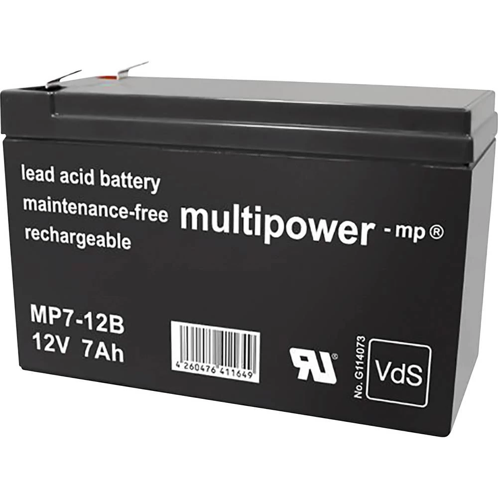 multipower MP7-12B 144799 olovni akumulator 12 V 7 Ah olovno-koprenasti (Š x V x D) 65 x 102 x 151 mm plosnati priključa slika