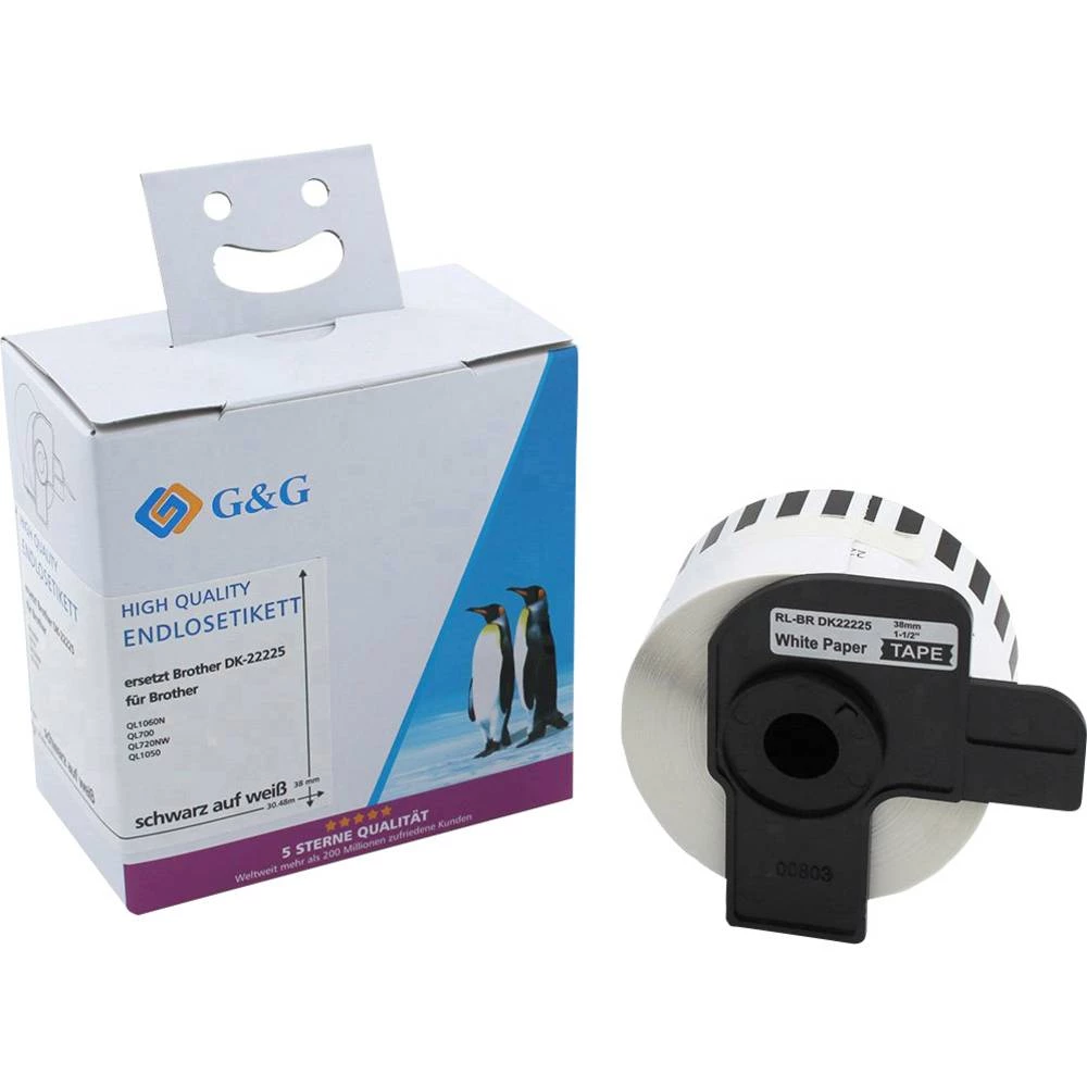 G&G naljepnica u roli kompatibilan zamijenjen Brother DK-22225 38 mm x 30.48 m papir bijela 1 St. trajno prianjanje  uni slika