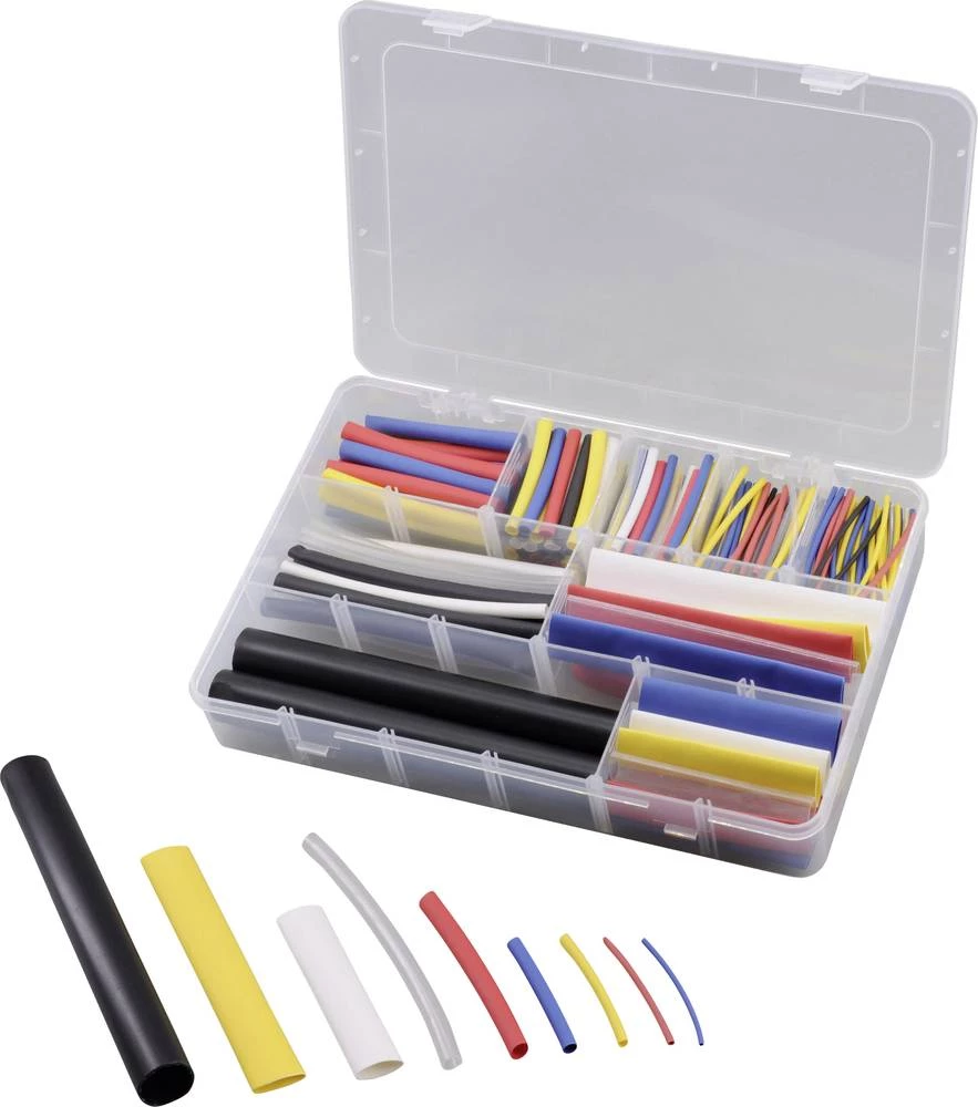 TRU COMPONENTS 93014c402a Asortiman skupljajućih cijevi Prozirna, Crna, Bijela, Plava boja, Žuta, Crvena Stopa skupljanja:6:1, 4 slika