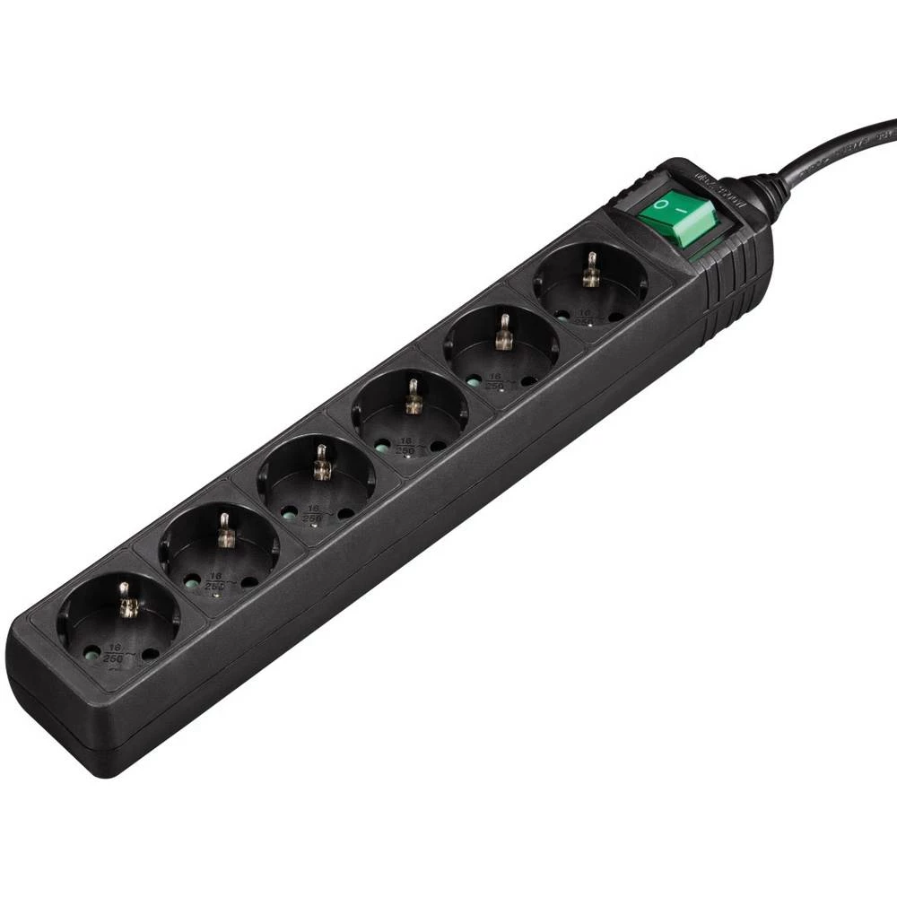 Hama 121916 Razdjelna letva s prekidačem 6-struki Crna Utičnica slika