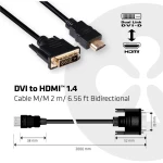club3D DVI Priključni kabel [1x Muški konektor DVI-D - 1x Muški konektor HDMI] 2 m Crna