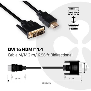 club3D DVI Priključni kabel [1x Muški konektor DVI-D - 1x Muški konektor HDMI] 2 m Crna slika