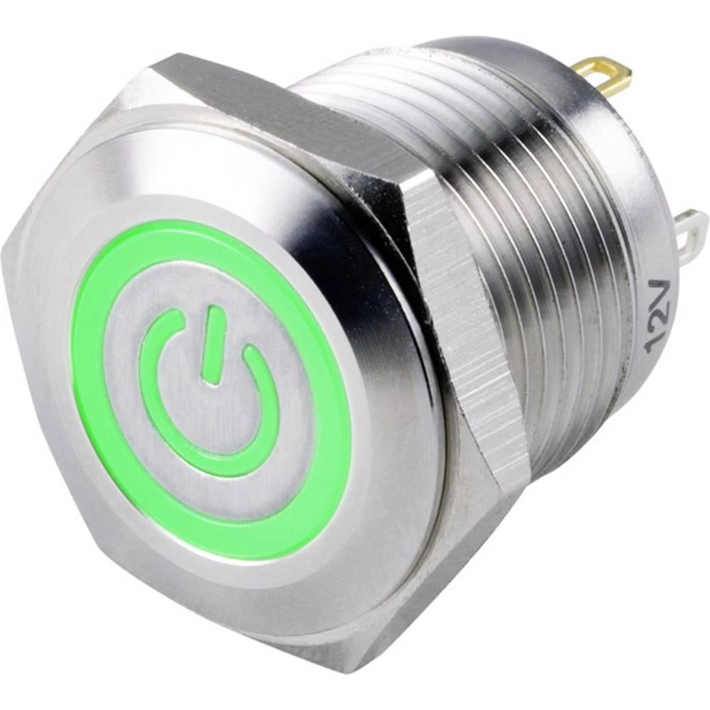 TRU COMPONENTS TC-GQ16F-10ET/G/12V/S Tlačni prekidač 48 V/DC 2 A 1 x OFF/(ON) IP65 vraća se u izsprijedai položaj 1 ST slika