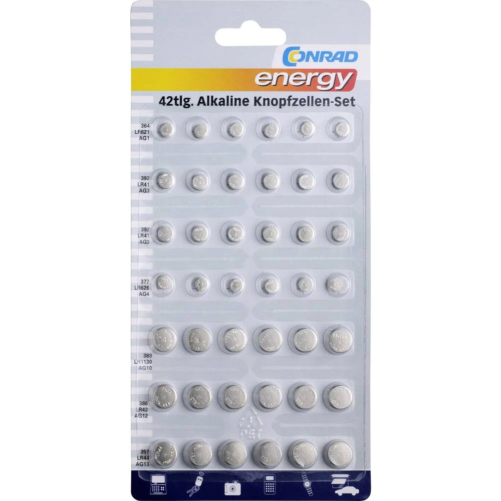 Conrad energy Button cell set 6 x AG1, 12 x AG3, 6 x AG4, 9 x AG10, 3 x AG12, 6 x AG13 slika
