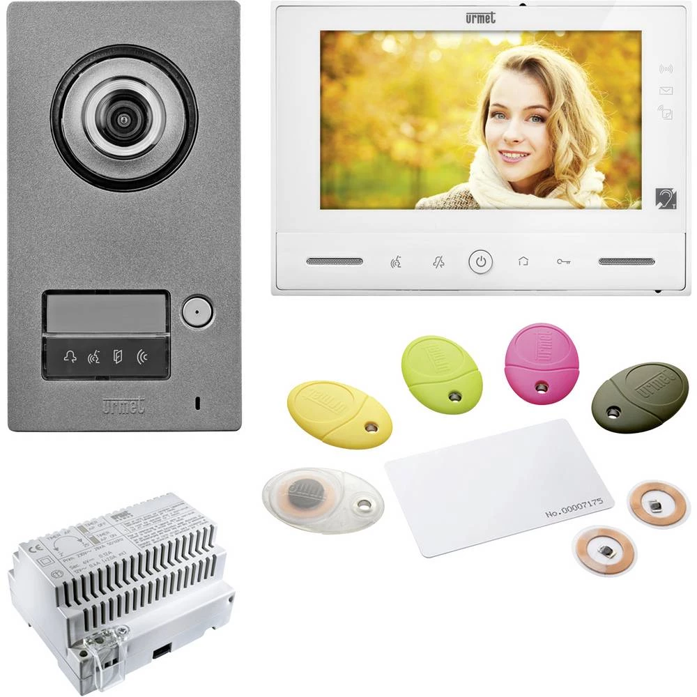 Urmet 1723/71 video portafon za vrata 2-žice kompletan set 1 obiteljska kuća siva, bijela slika