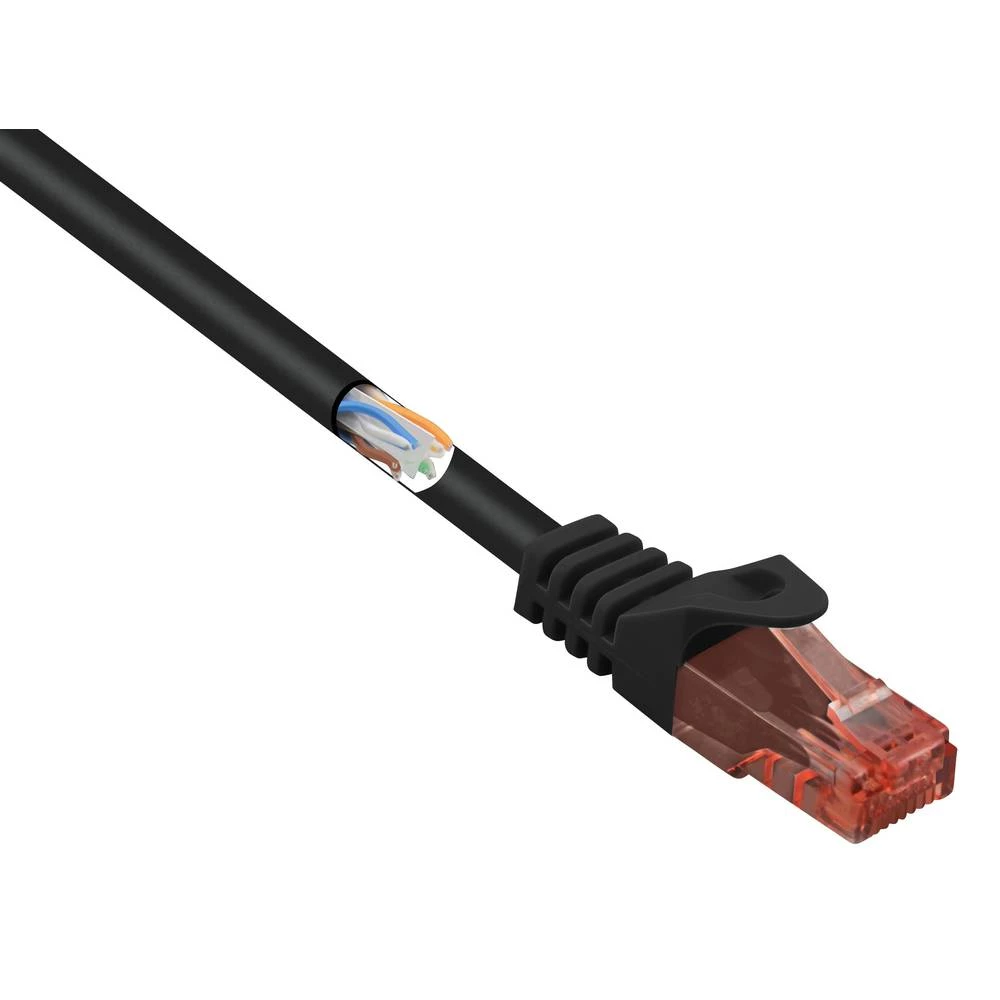 LAN (RJ45) Mreža Priključni kabel CAT 6 U/UTP 0.50 m Crna sa zaštitom za nosić, Bez halogena Basetech slika