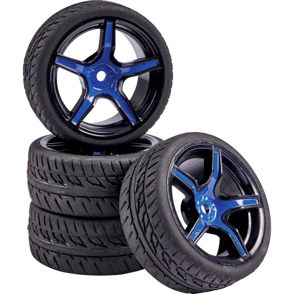 Carson Modellsport 1:10 cestovni model kompletni kotači cestovni profil 5 krakova plavo-crna boja 4 St. slika