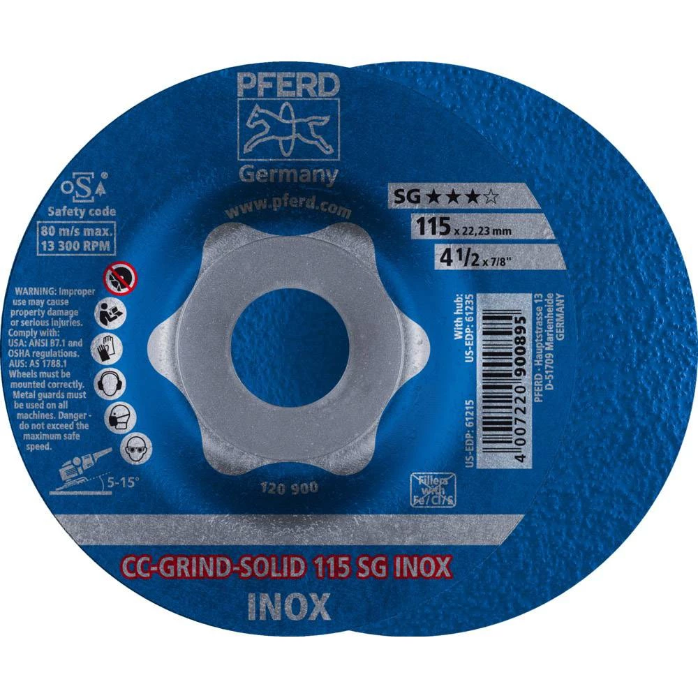 Ploča za grubu obradu s glavom 115 mm 22.23 mm Pferd Cc-Grind-Solid Sg Inox 64186115 10 ST slika