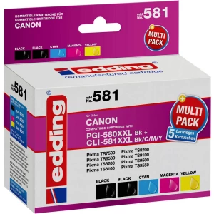 Edding patrona tinte zamijena Canon PGI-580PGBKXL CLI-581XL kompatibilan kombinirano pakiranje crn, crn, cijan, purpurno crven, slika