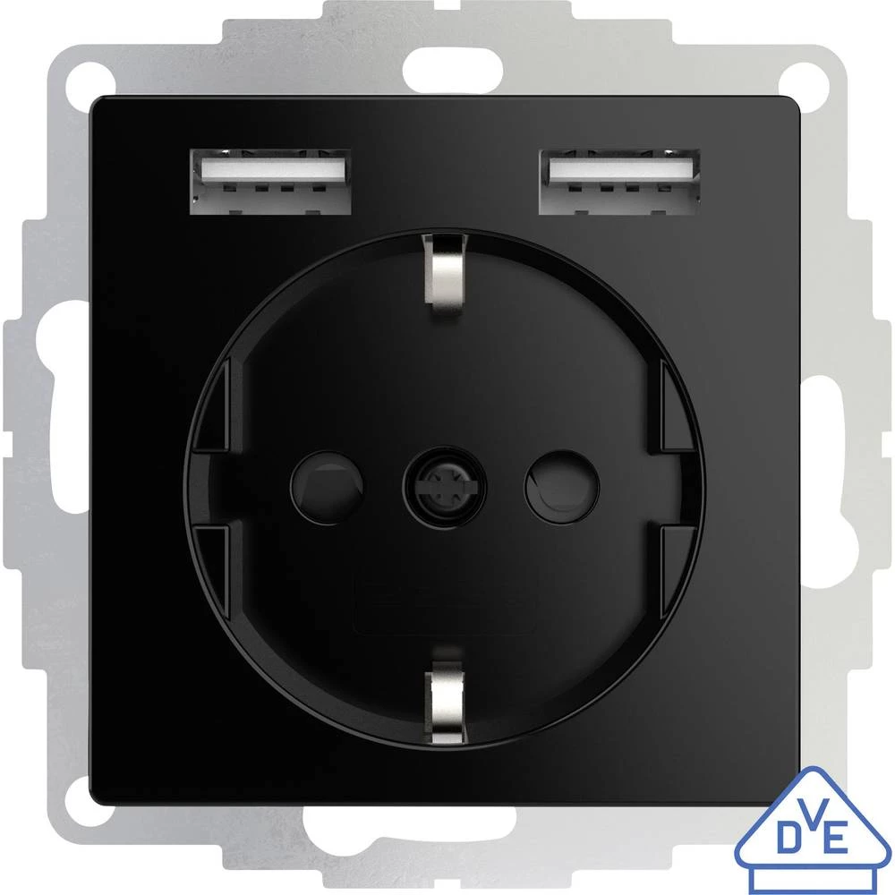 2USB 2U-449313 Podžbukna utičnica S USB-om, VDE, Dječja zaštita IP20 Crna slika