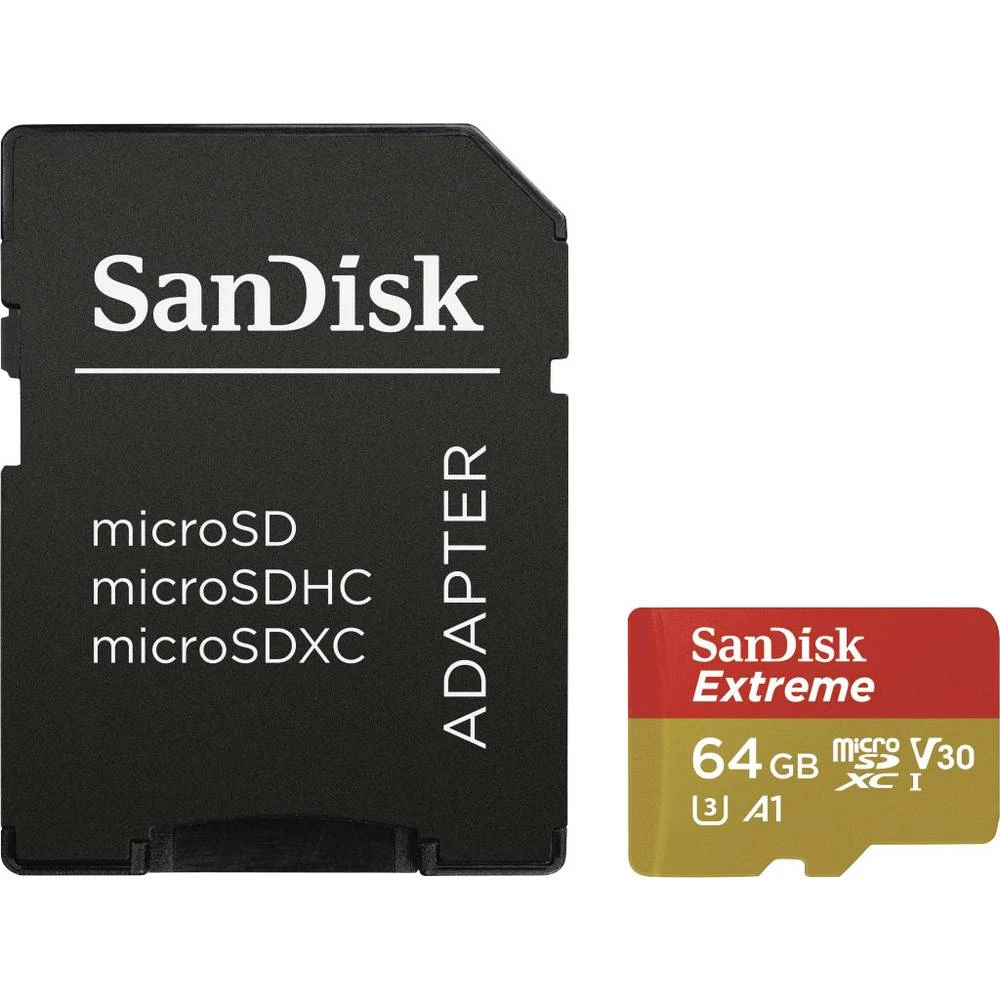 microSDXC kartica 64 GB SanDisk Extreme Mobile Class 10, UHS-I, UHS-Class 3, v30 Video Speed Class Uklj. SD-adapter, Standard iz slika