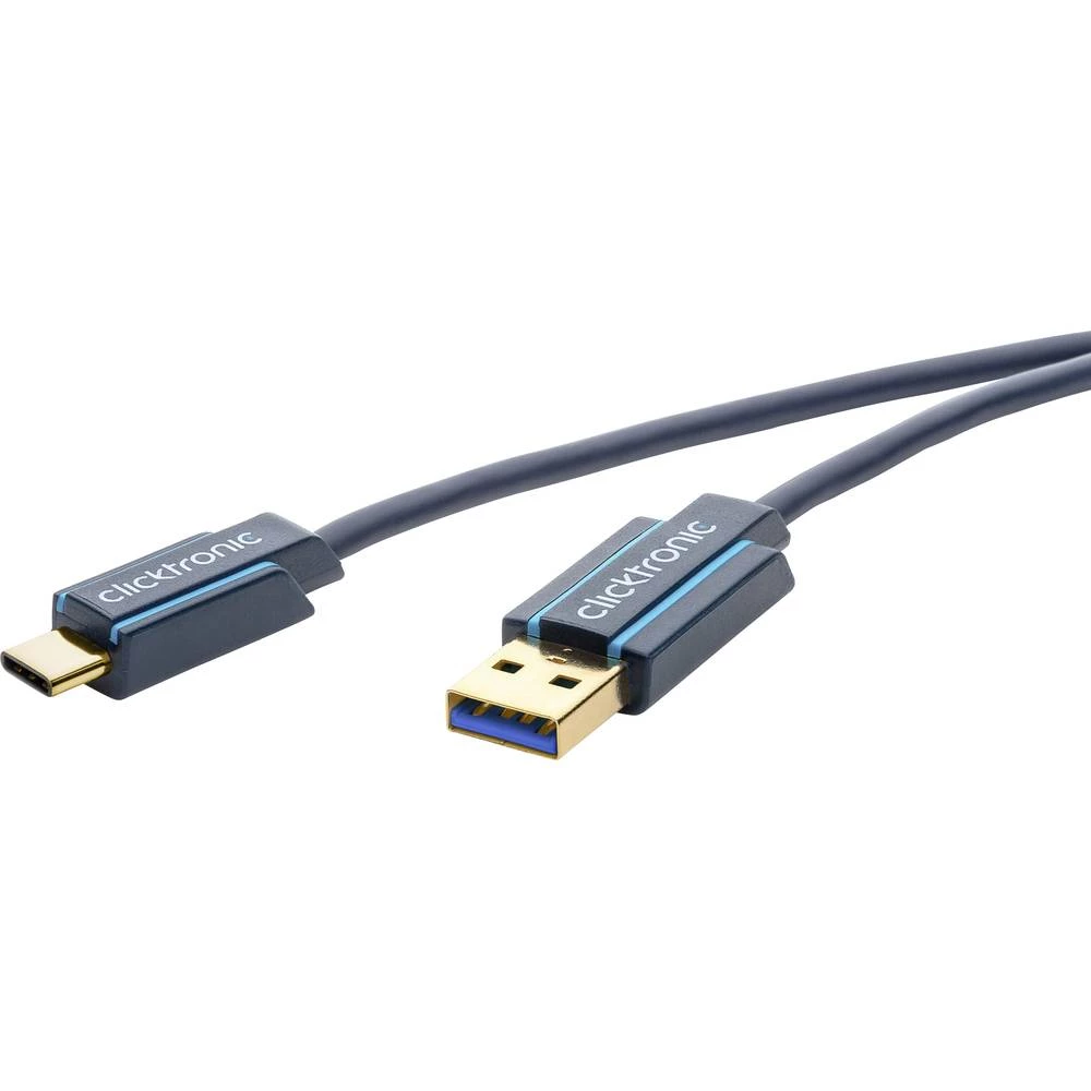 clicktronic USB 2.0 Priključni kabel [1x Muški konektor USB 3.0 tipa A - 1x Muški konektor USB-C&trade;] 1 m Plava boja slika