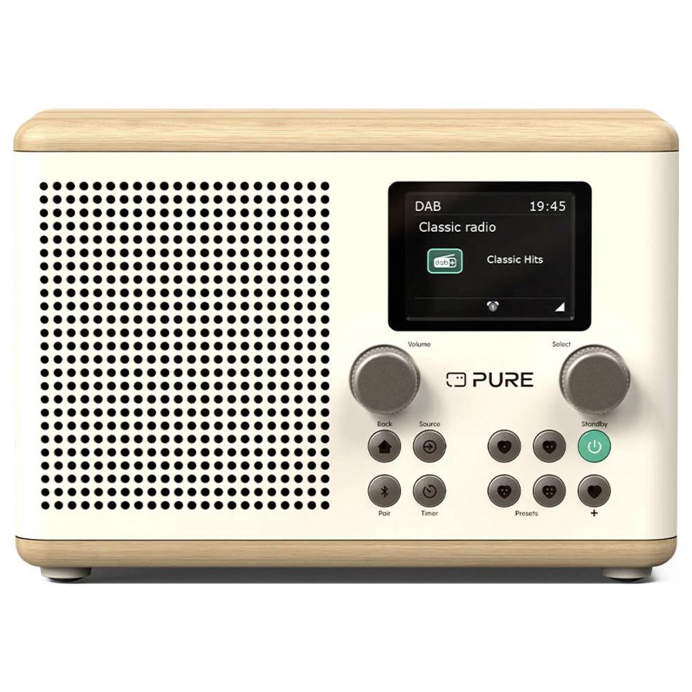 Pure Classic H4 Cotton White/Oak EU/UK desktop radio DAB+ (1012), FM Bluetooth®, AUX funkcija alarma hrast, bijela slika