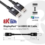 club3D DisplayPort Priključni kabel [1x Muški konektor DisplayPort - 1x Muški konektor DisplayPort] 3 m Srebrna