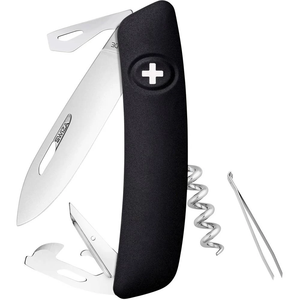 Švicarski džepni nož Sa Soft-Touch Broj funkcija 11 SWIZA D03 KNI.0030.1010 Crna slika