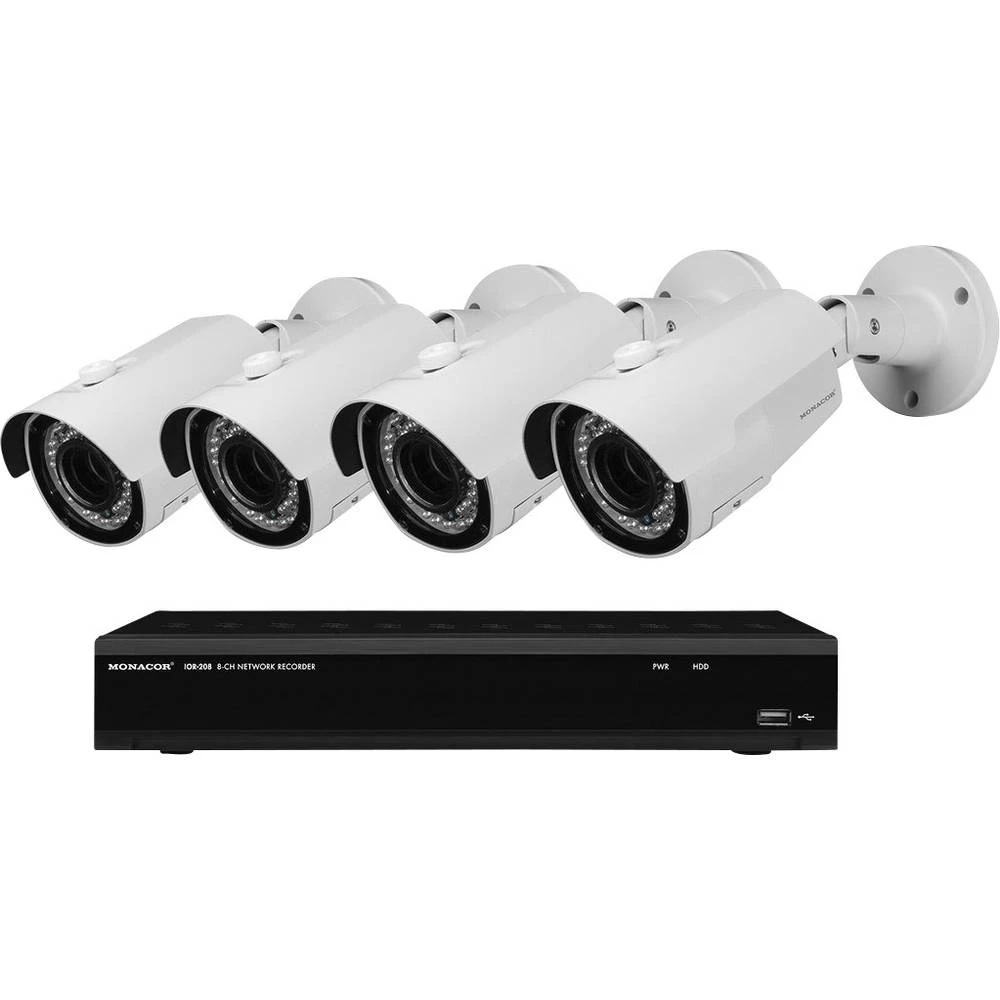 Monacor IOZ-408BV Žičani, LAN IP-Set sigurnosne kamere 8-kanalni Sa 4 kamere 2048 x 1536 piksel slika