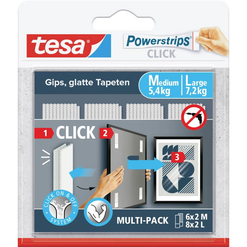 tesa Powerstrips CLICK 6x2 srednje, 8x2 veliko   Sadržaj: 14 Par slika