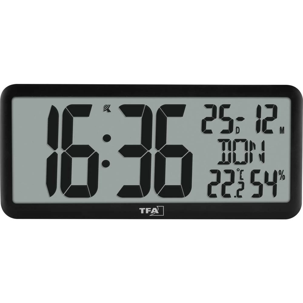 TFA Dostmann 60.4525.01 radijski zidni sat 356 mm x 161 mm x 27 mm crna veliki zaslon slika