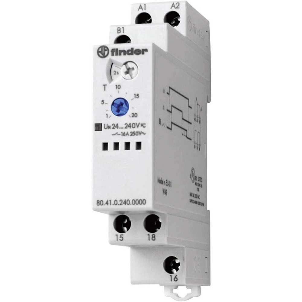 Finder 80.41.0.240.0000 Vremenski relej Jednofunkcionalan 10 ST ATT.FX.TIME-RANGE: 0.1 s - 20 h 1 prebacivanje slika