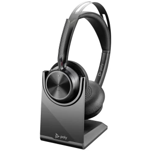 POLY Voyager Focus 2 UC   On Ear Headset Bluetooth®, žičani stereo crna  slušalice s mikrofonom, uklj. stanica za punjen slika