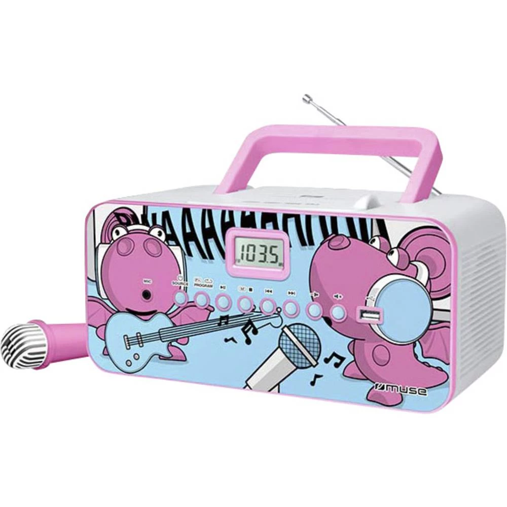 Dječji CD Muse M-29 KDG CD, UKW, USB Uklj. mikrofon Ružičasta slika