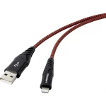 TOOLCRAFT USB kabel USB 2.0 USB-A utikač, Apple Lightning utikač 1.00 m crno-crvena izuzetno robusni opleteni štit