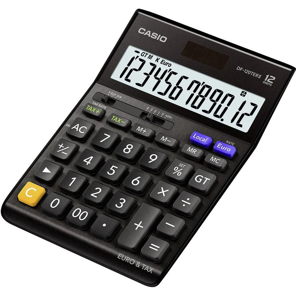 Stolni kalkulator Casio DF-120TERII Crna Zaslon (broj mjesta): 12 solarno napajanje, baterijski pogon (Š x V x d) 127 x 33 x 180 slika
