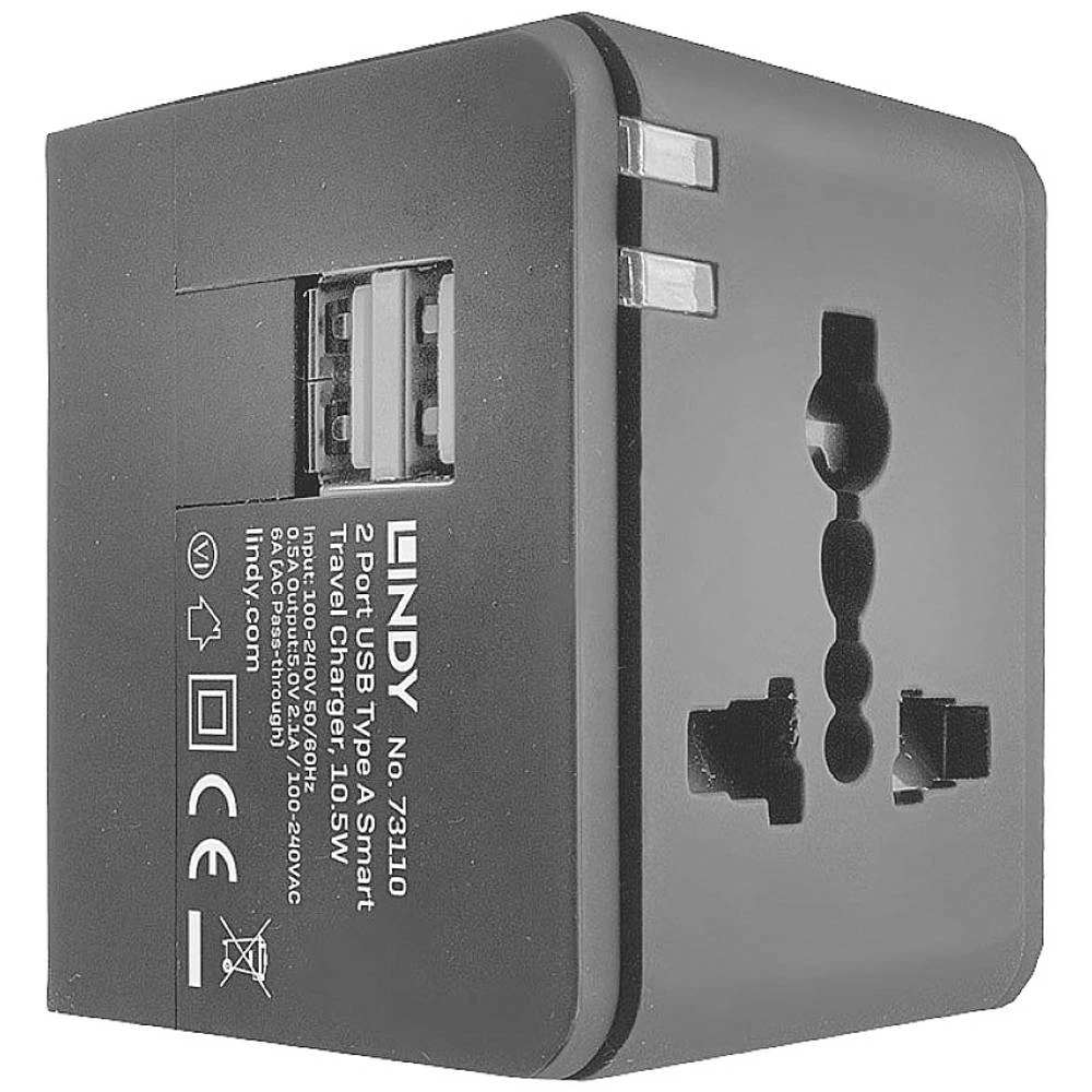LINDY  73110 adaptar za putovanje utičnica Izlazna struja maks. 2.1 A 2 x #####USB-A s adapterom za Australiju, s europskim adapterom, s UK adapterom, s SAD adapterom slika