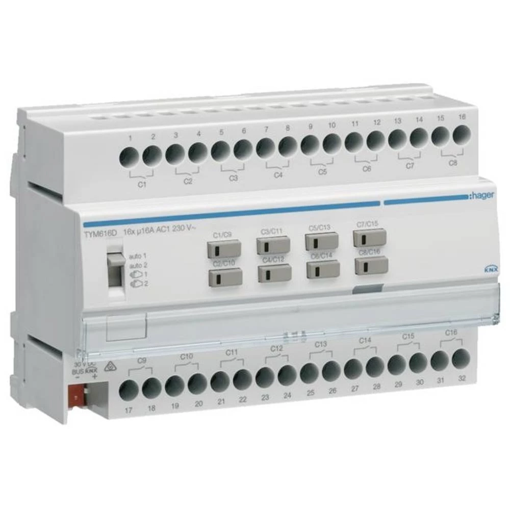 Prekidački/slijepi aktuator 16/8-struki KNX 16A C-opterećenje Hager TYM616D pokretač žaluzina TYM616D slika